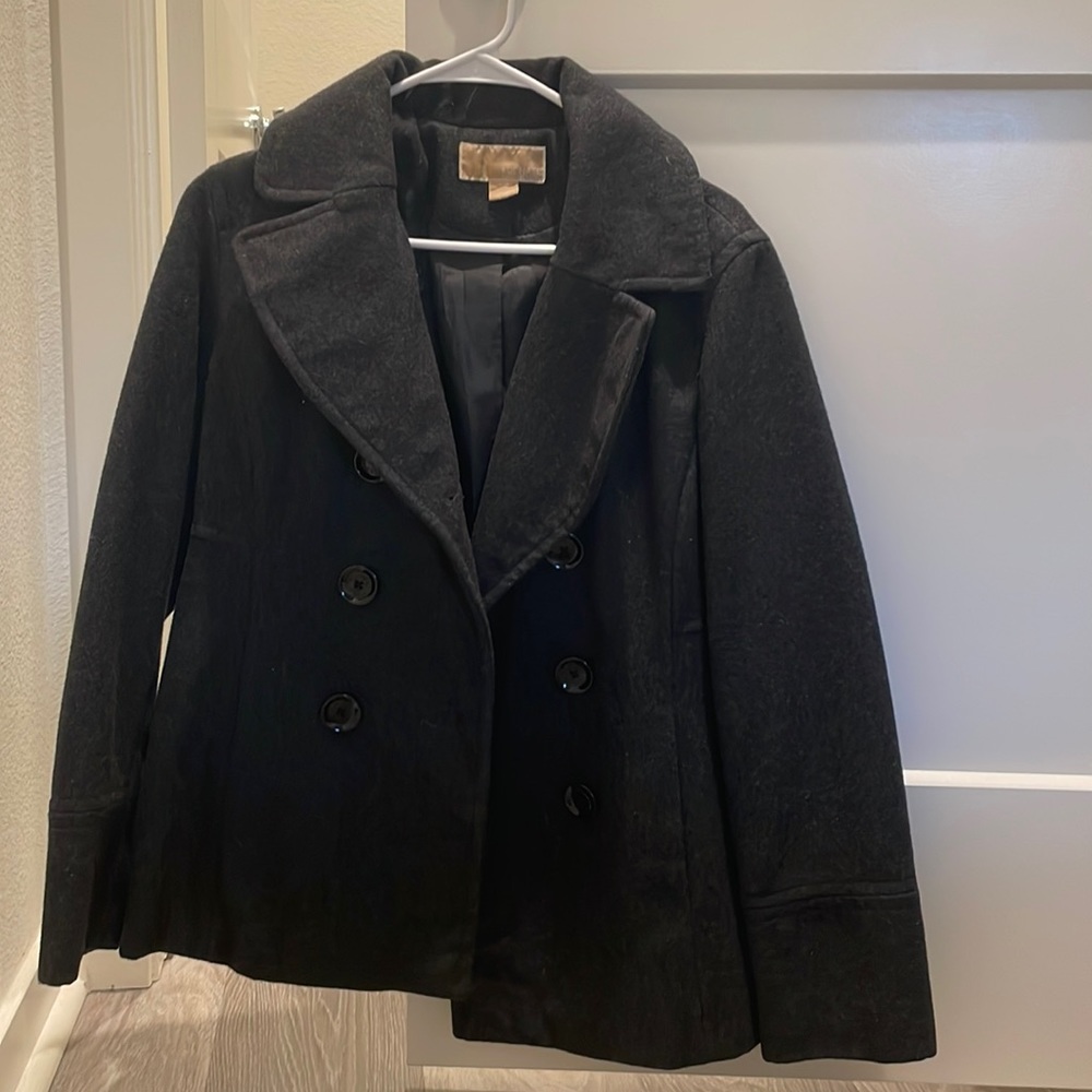 Dark gray double breast wool blend pea coat